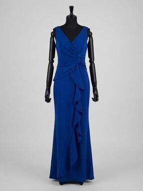 Lord & Taylor Cobalt Blue V-Neck Ruffle Maxi Dress